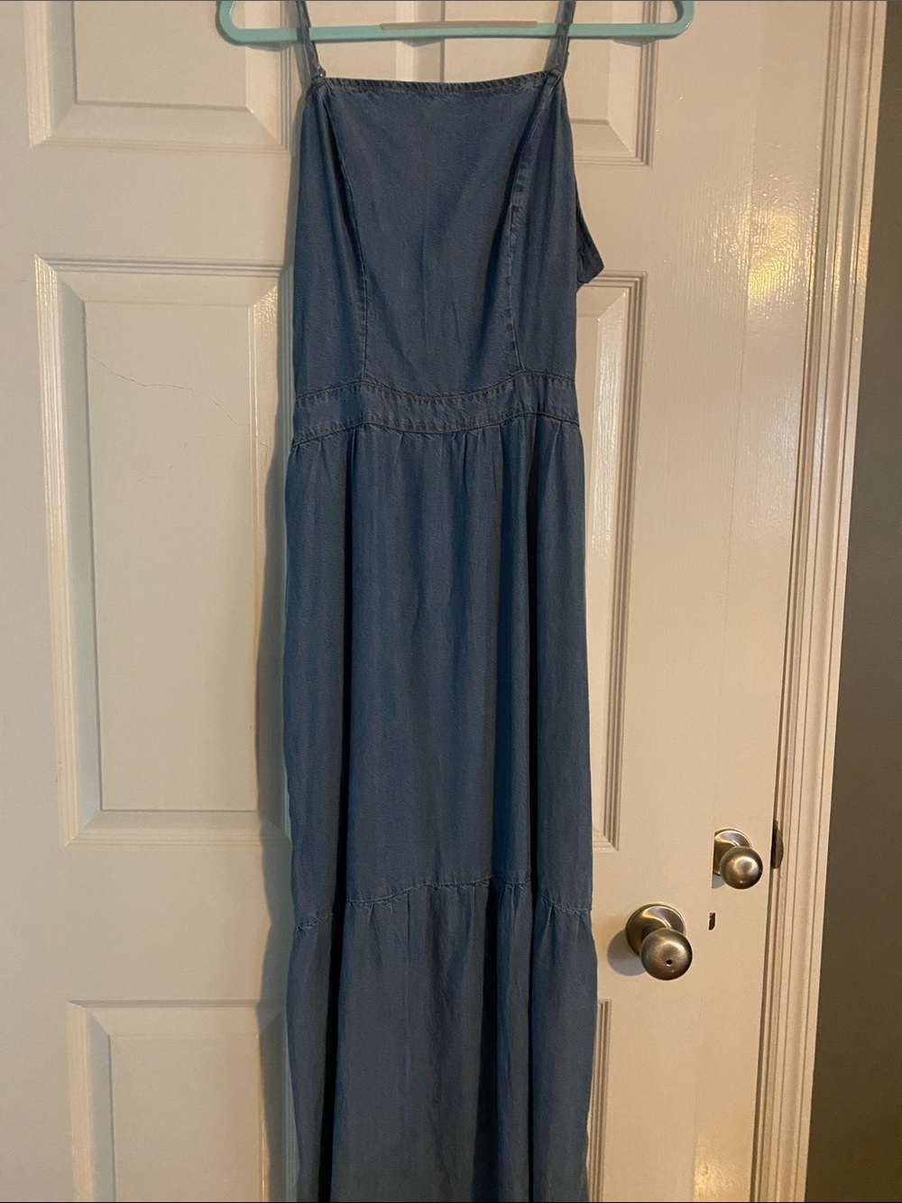 SHEIN Blue Denim-Style Maxi Dress with Spaghetti Straps